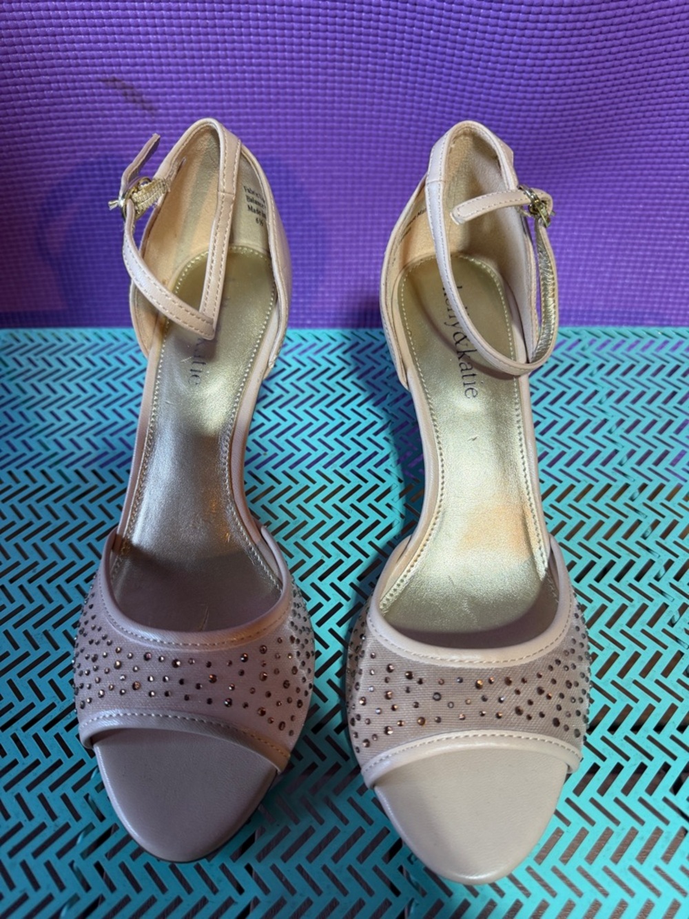 Kelly & Katie Blush Pink Ankle-Strap Studded Heels